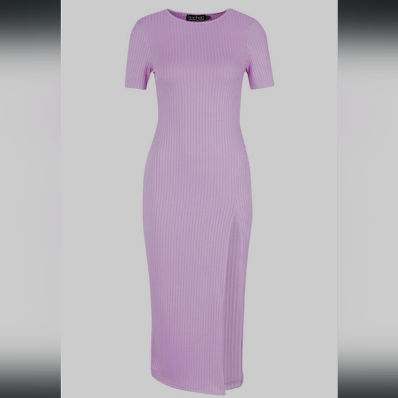 Trending Lavendar! Jumbo Rib Side Split Midi Dress - Picture 2 of 2